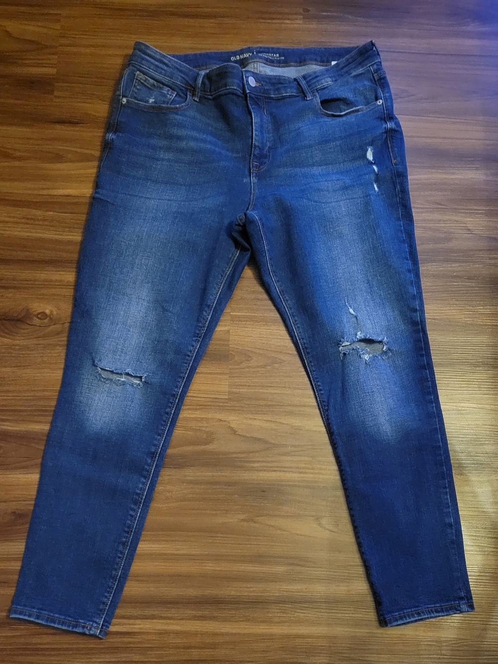 Old Navy Women's Dark Blue Distressed Skinny Jeans
